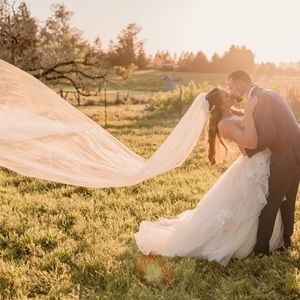 Nouvelle - Classic Sheer Tulle Cathedral Length Veil - Ivory